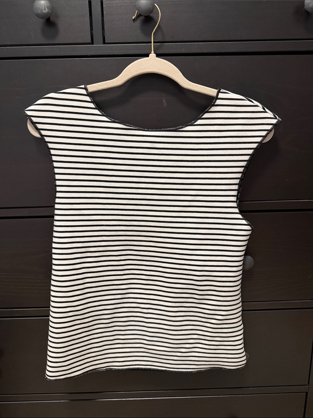 Maeve black and white striped open back tank